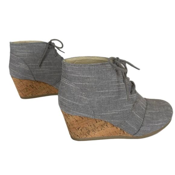 Soda Lace Up Rounded Close toe Oxford Women’s 7.5 Gray Cork 3” Wedge Canvas Box. - Picture 3 of 9